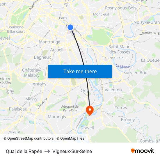Quai de la Rapée to Vigneux-Sur-Seine map