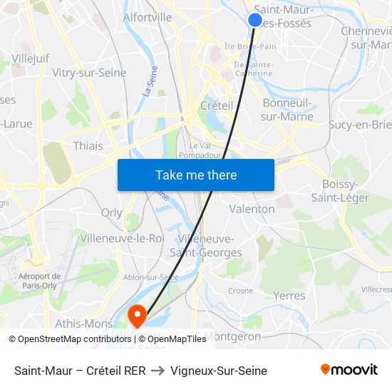 Saint-Maur – Créteil RER to Vigneux-Sur-Seine map