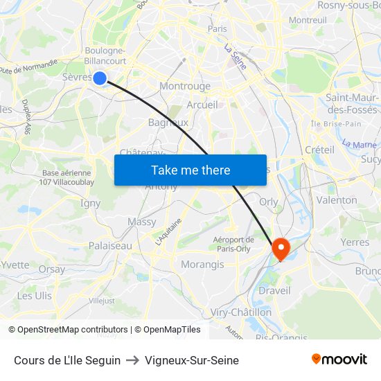 Cours de L'Ile Seguin to Vigneux-Sur-Seine map