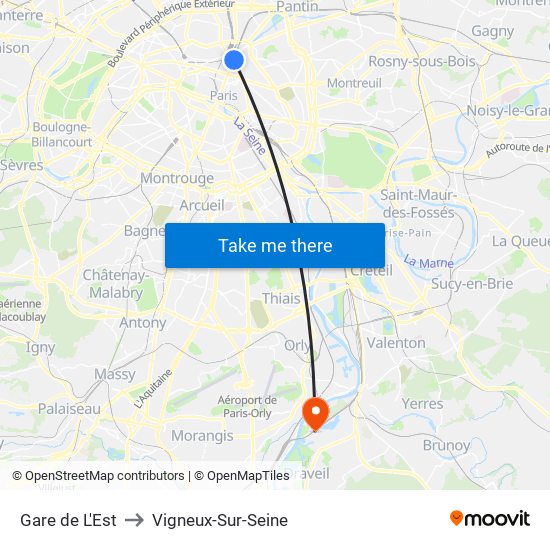 Gare de L'Est to Vigneux-Sur-Seine map