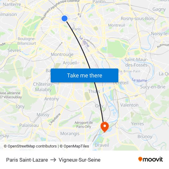 Paris Saint-Lazare to Vigneux-Sur-Seine map
