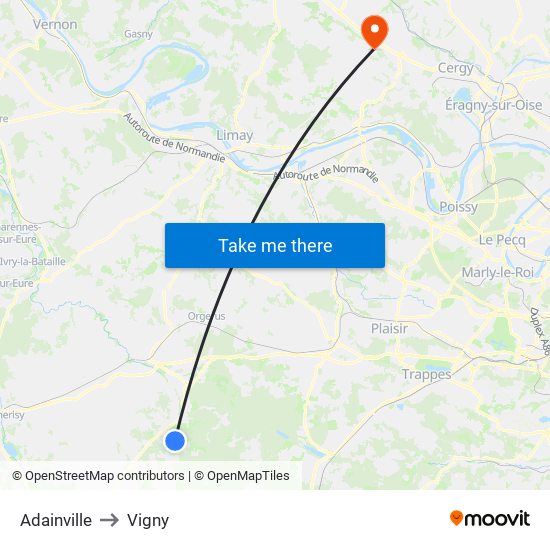 Adainville to Vigny map