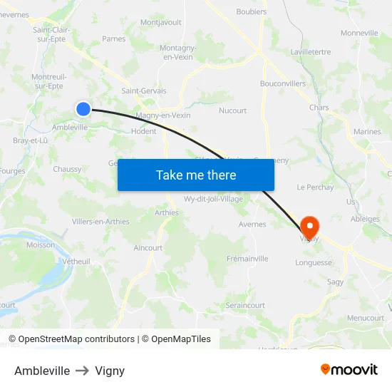 Ambleville to Vigny map