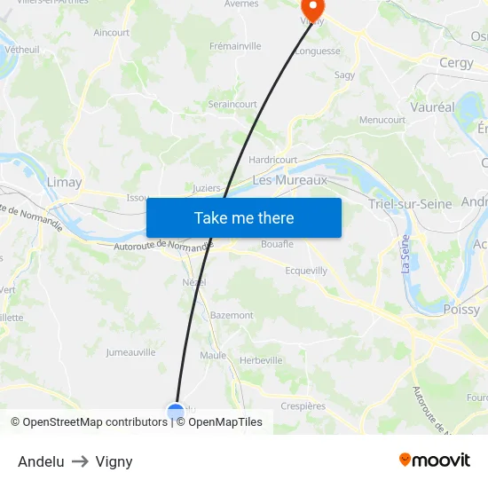 Andelu to Vigny map