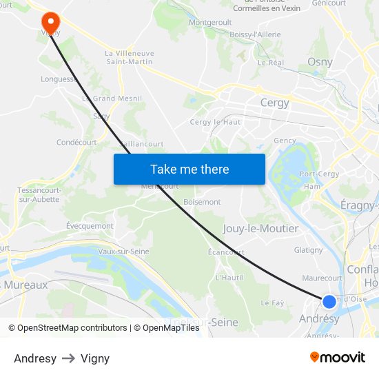 Andresy to Vigny map