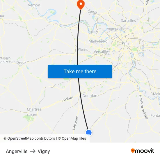 Angerville to Vigny map
