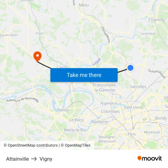 Attainville to Vigny map