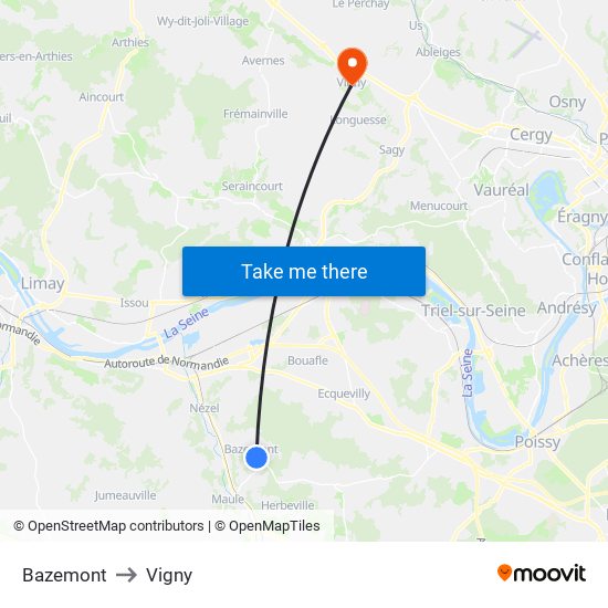 Bazemont to Vigny map