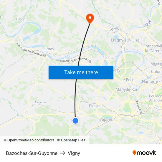 Bazoches-Sur-Guyonne to Vigny map