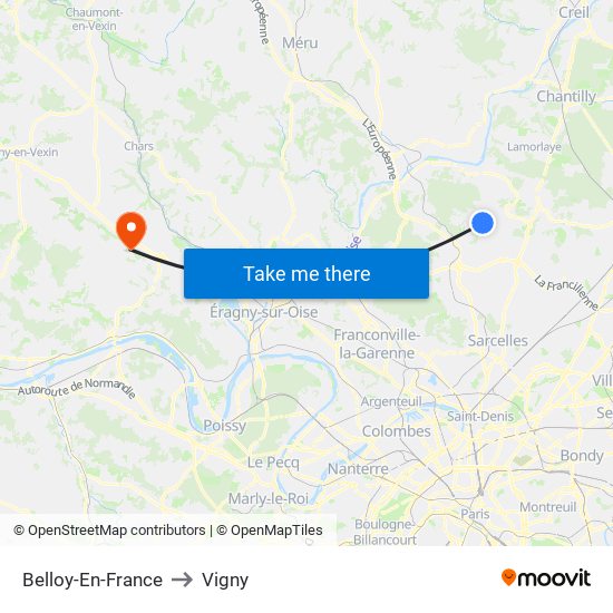 Belloy-En-France to Vigny map