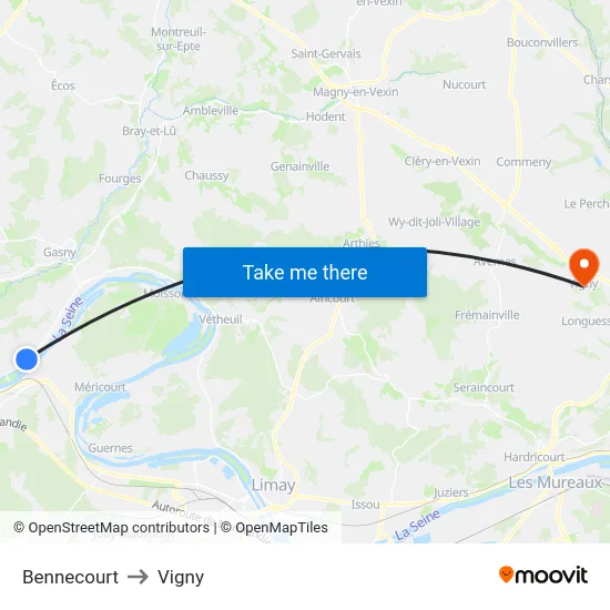 Bennecourt to Vigny map