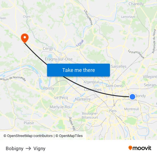 Bobigny to Vigny map