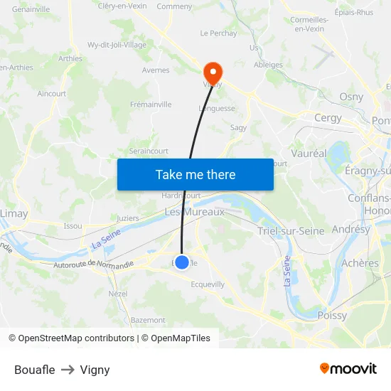 Bouafle to Vigny map