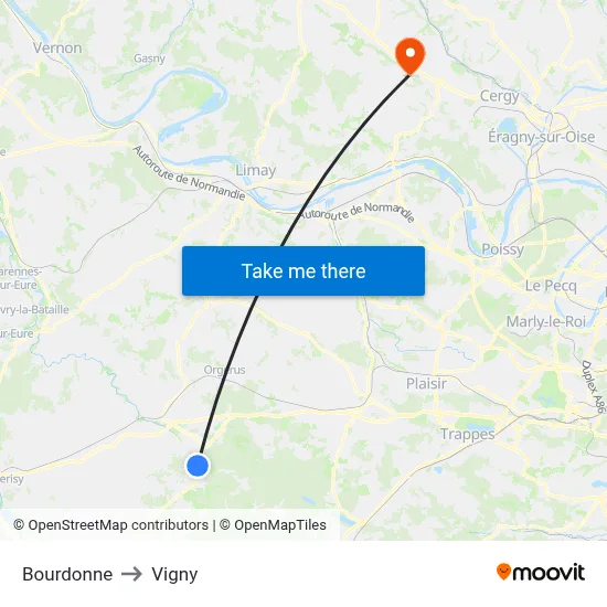 Bourdonne to Vigny map