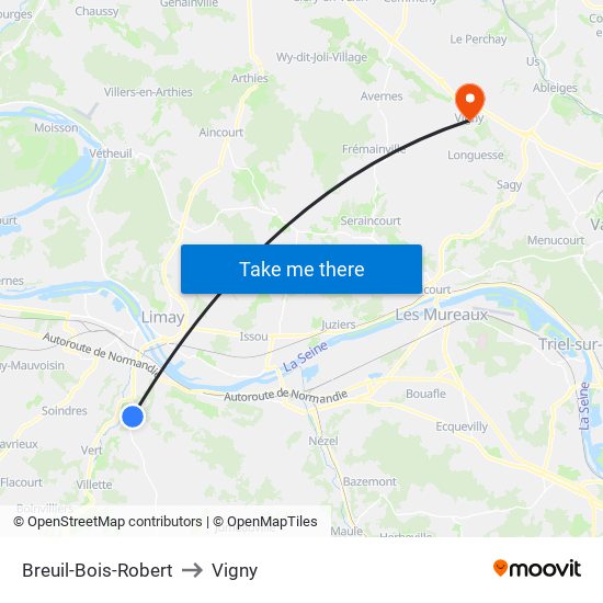 Breuil-Bois-Robert to Vigny map