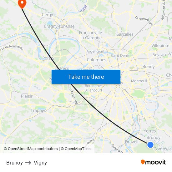 Brunoy to Vigny map