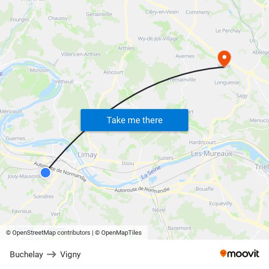 Buchelay to Vigny map