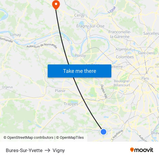 Bures-Sur-Yvette to Vigny map