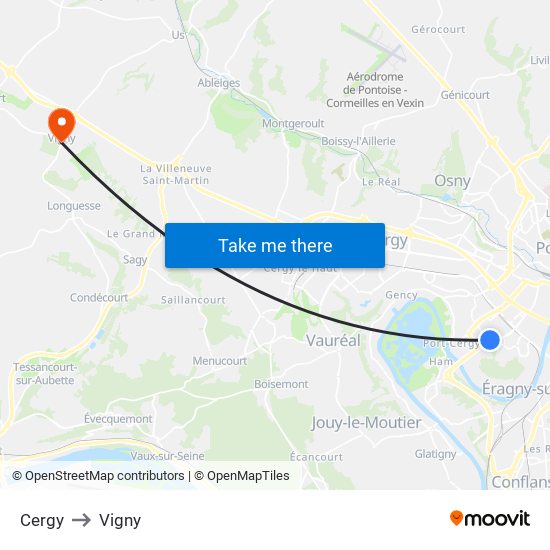 Cergy to Vigny map