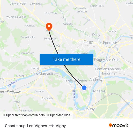 Chanteloup-Les-Vignes to Vigny map