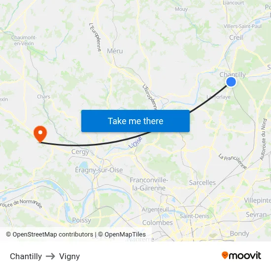 Chantilly to Vigny map