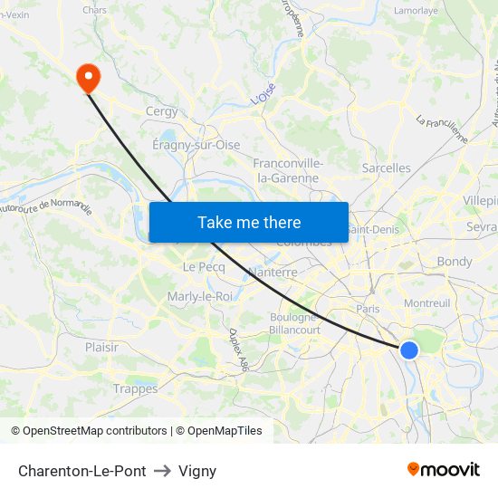 Charenton-Le-Pont to Vigny map