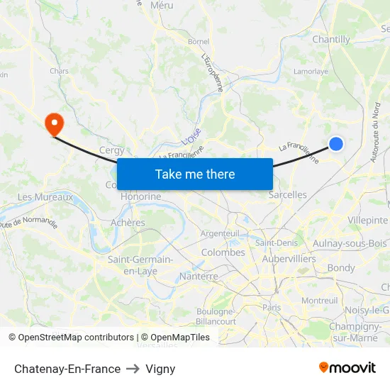 Chatenay-En-France to Vigny map