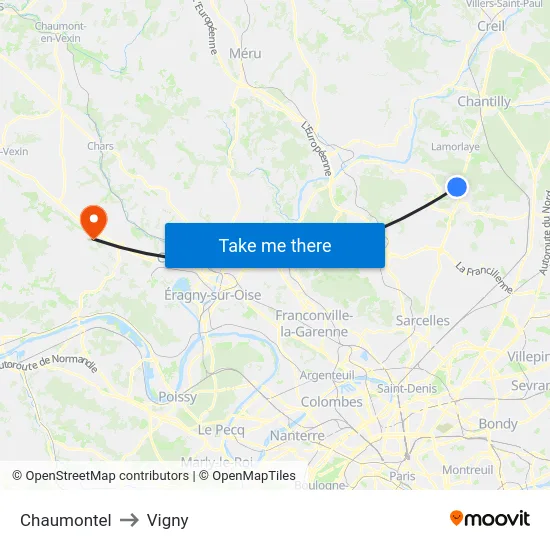 Chaumontel to Vigny map