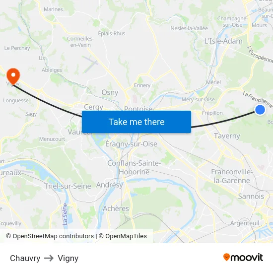 Chauvry to Vigny map