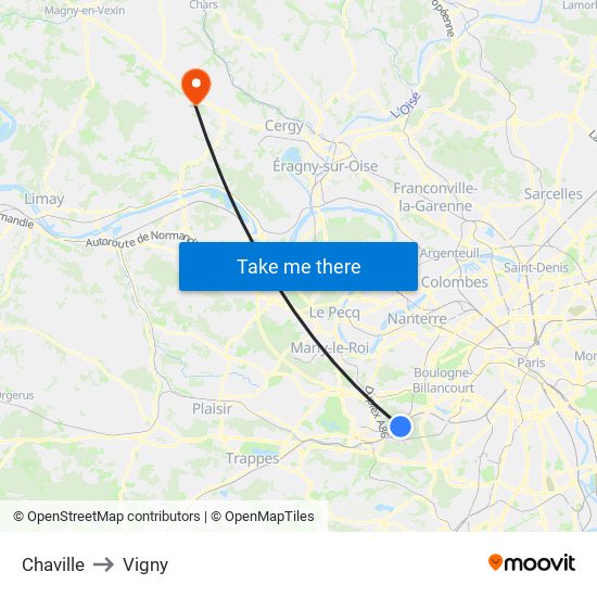 Chaville to Vigny map