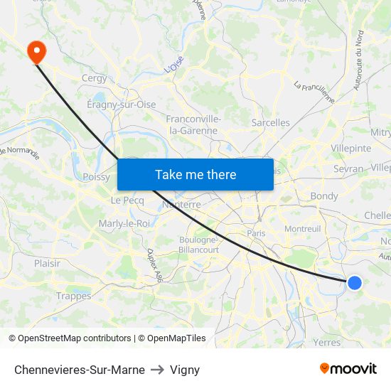 Chennevieres-Sur-Marne to Vigny map