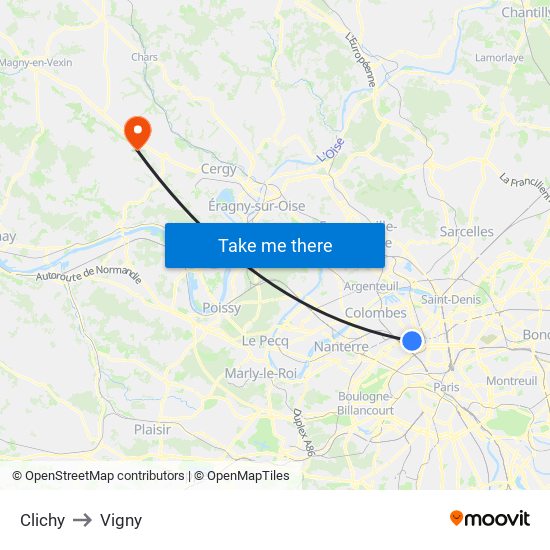 Clichy to Vigny map