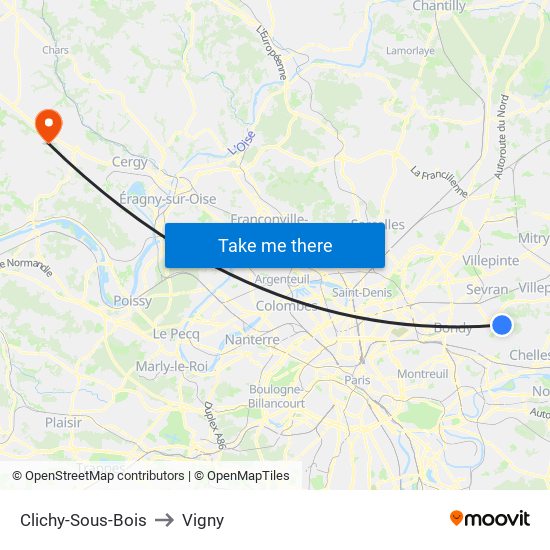 Clichy-Sous-Bois to Vigny map