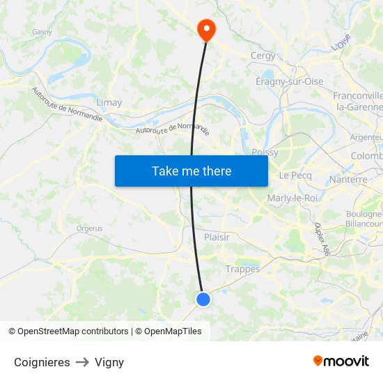 Coignieres to Vigny map