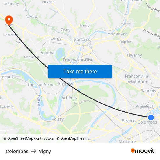 Colombes to Vigny map