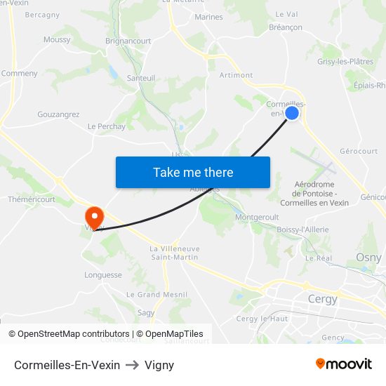 Cormeilles-En-Vexin to Vigny map