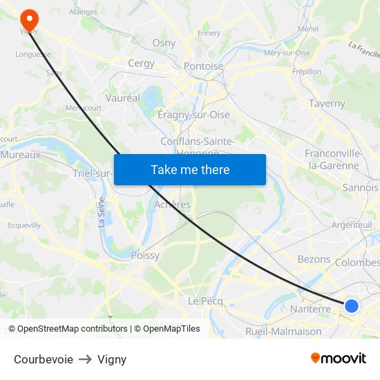 Courbevoie to Vigny map