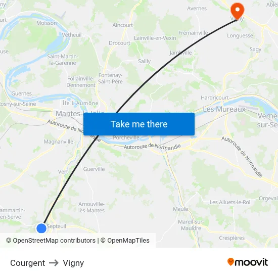Courgent to Vigny map