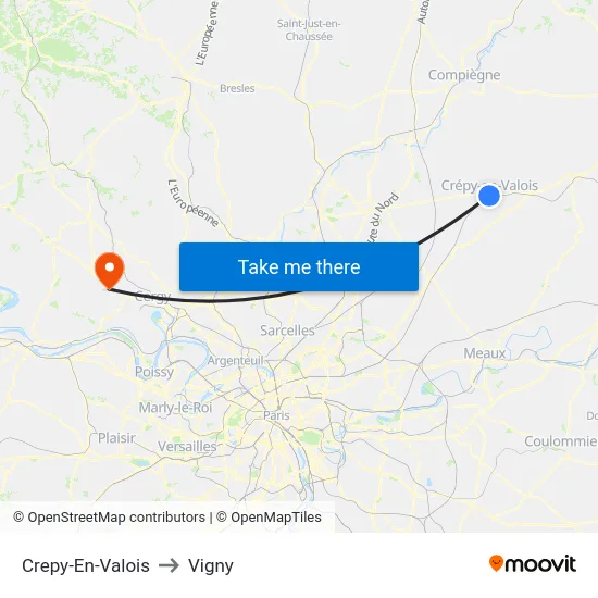 Crepy-En-Valois to Vigny map