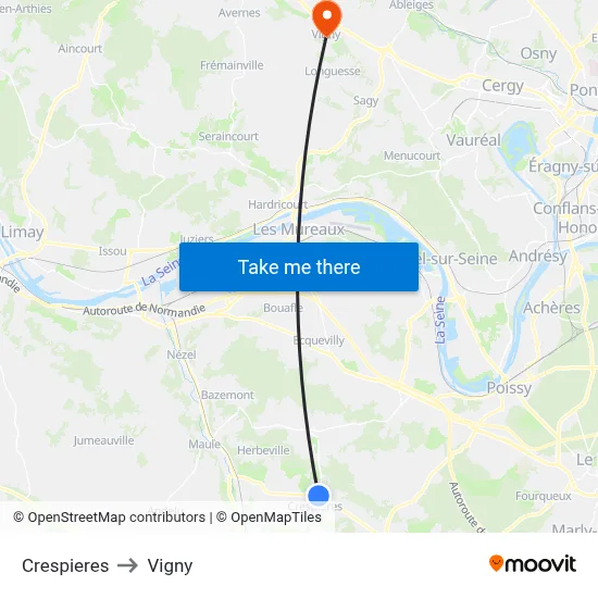 Crespieres to Vigny map