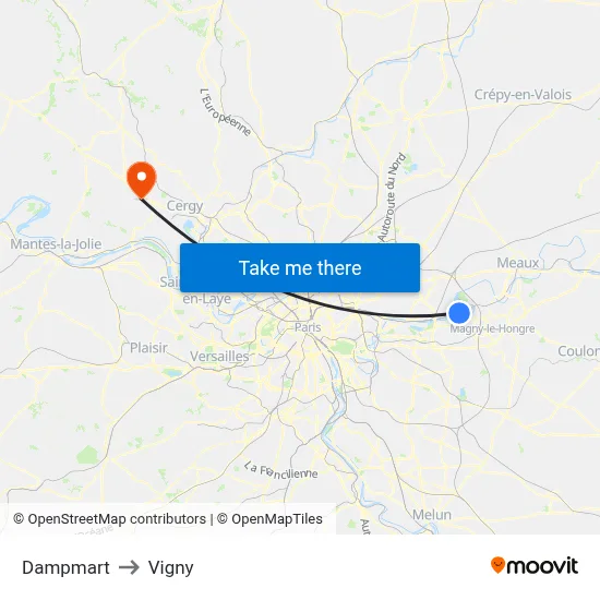 Dampmart to Vigny map