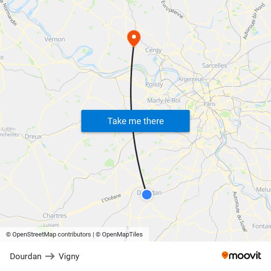Dourdan to Vigny map
