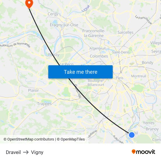 Draveil to Vigny map