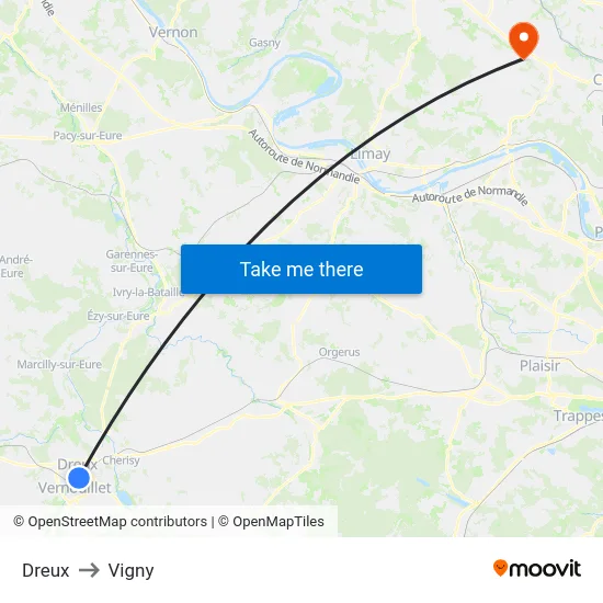 Dreux to Vigny map