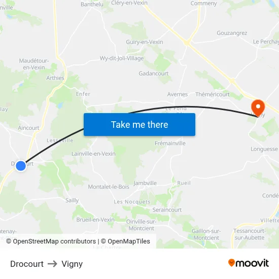 Drocourt to Vigny map