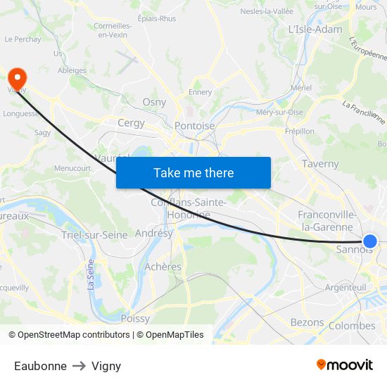 Eaubonne to Vigny map
