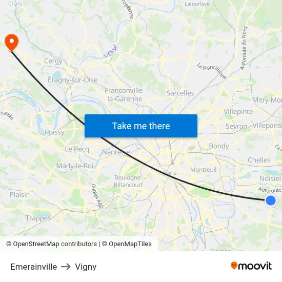 Emerainville to Vigny map