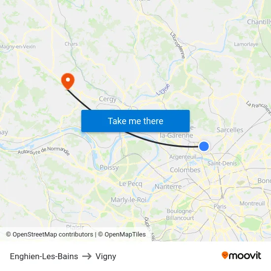 Enghien-Les-Bains to Vigny map