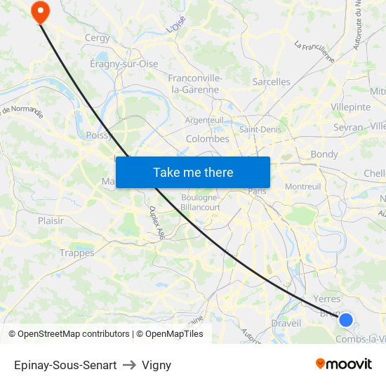 Epinay-Sous-Senart to Vigny map