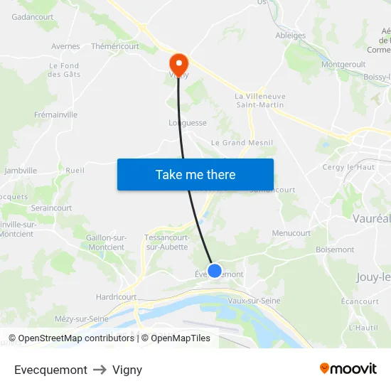 Evecquemont to Vigny map